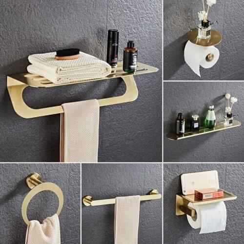 Bathroom Hardware Set Towel Holder Paper Holder Towel Bar Corner Rack Toilet Brush Holder Golden Toilet Accessories Set