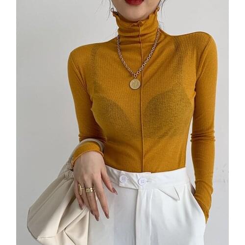 2021 Long Sleeve Turtleneck Tshirt Women T Shirt Winter Warm Women T-Shirt Korean Clothes Vetement Femme