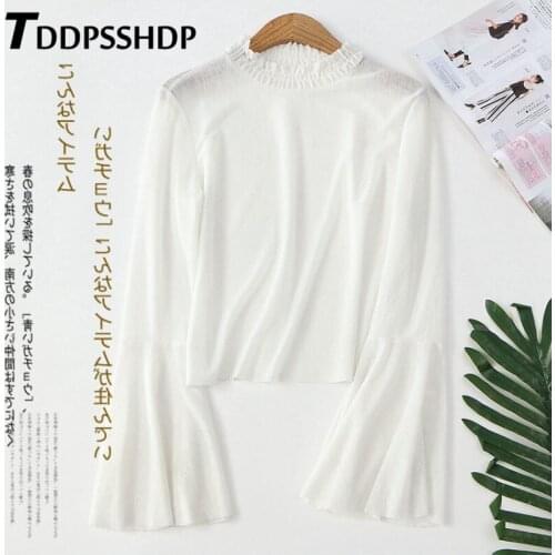 Fashion White Color Japanese Women T Shirt Flare Sleeve Slim 2019 Spring Summer Female Tee Tops