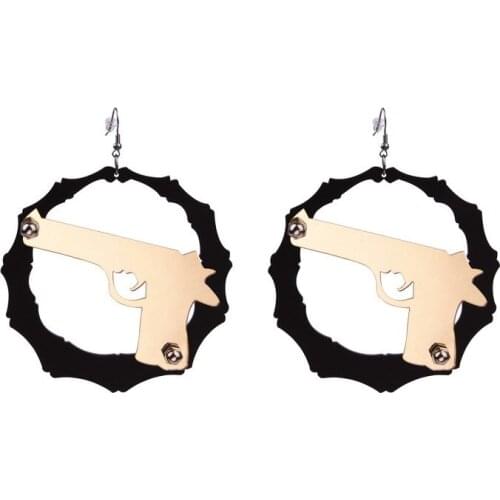 Fashion Big Round Gold Color Gun Acrylic Drop Earrings for Women Punk Black Circle Bamboo Shape Dangle Earrings Creative Jewelry