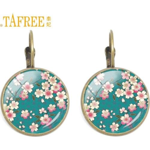 TAFREE flower pattern style clip earrings mandala women red and white peach blossoms dangle vintage jewelry C334