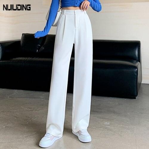 Women High Waist Floor-Length Suits Pants Autumn Winter White Loose Wide Leg Pants Female Office Ladies Straight Long Trousers