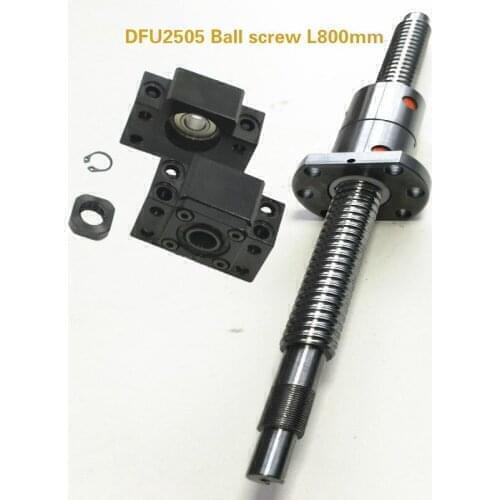 1 pcs DFU2505 Ball screw L800mm-Ballscrews end machining for BKBF20 + a double nut+BKBF20