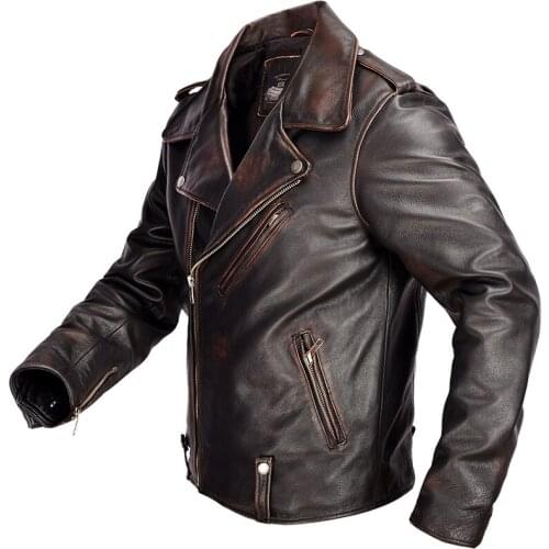 2020 Vintage Brown Men American Bikers Leather Jacket Plus Size 4XL Genuine Cowhide Spring Slim Fit Leahter Coat FREE SHIPPING