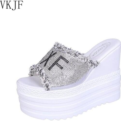 2021 Newest Drop Ship Crystals Wedges High Heels Leisure Summer Sandal Woman Shoes Women Platform Mules Slippers