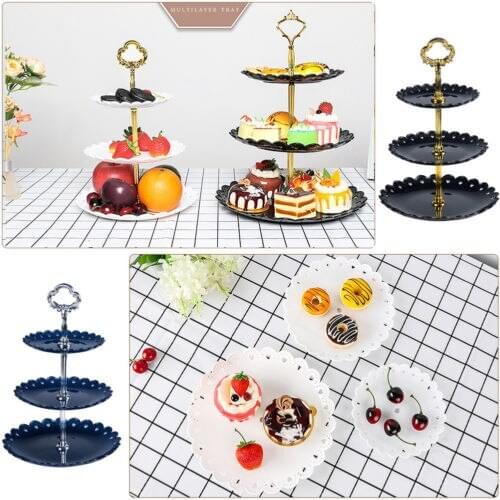 3 Tier Plastic Cake Stand Birthday Party Decor Afternoon Tea Wedding Plates Party Tableware Dessert Vegetable Storage Rack