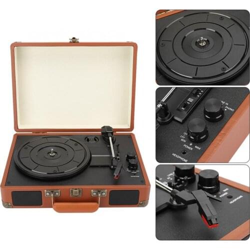 33/45/78 RPM Vintage Brown Wireless bluetooth ortable Suitcase Turntable Vinyl Record Phone Player Aux-in Line-out 100-240V Hot
