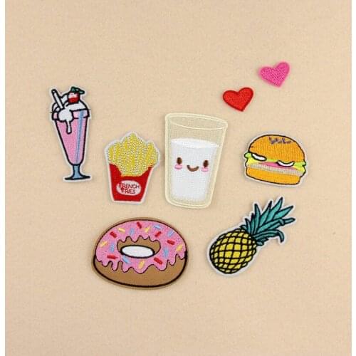 8pcs/lot Mixed Patches For Clothing Iron On Embroidered Appliques DIY Apparel Accessories Patches chips Hamburger pineapple