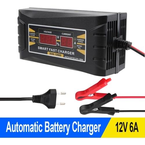 Full Automatic Car Battery Charger 12V 6A Pulse Repair Smart Fast Power Charging LCD Display US EU Plug Lead Acid Battery-charge