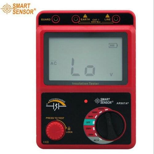 Digital Insulation Resistance Meter AR907A+ Rated Voltage 100V/250V/500V/1000V/2500V Megohmmeter AC/DC Voltage Tester Ohm Meter