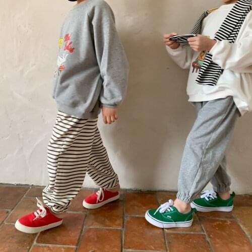 Childrens Pants 2021 Autumn New Girls and Boys Simple Stripe Korean Pants Childrens Casual Loose Pants