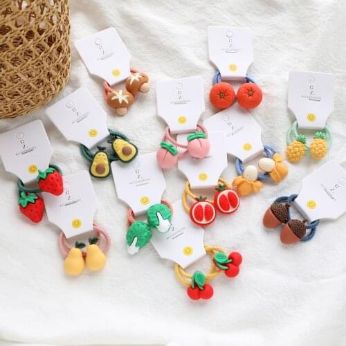 2PCS Cute Fruits Vegetables Cartoon Kids Elastic Hair Bands Children Ropes Girls Accessories Baby Headdress Princess Headwear