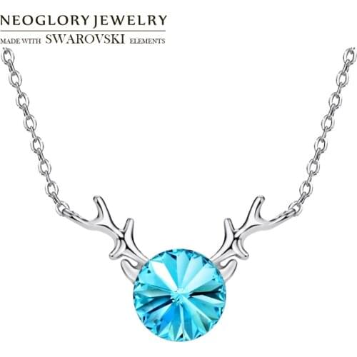 Neoglory Austria Rhinestone & S925 Sterling Silver Long Necklace Allergy Free Cute Deer Antlers Design Stylish Gift Christmas
