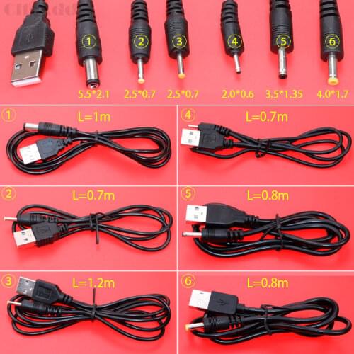 Cltgxdd DC Power Cable USB Port to 2.0*0.6mm 2.5*0.7mm 3.5*1.35mm 4.0*1.7mm 5.5*2.1mm 5V DC Barrel Jack Power Cable Connector