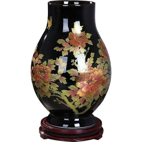 Jingdezhen ceramic ornaments black gold glazed flower arranging vase modern living room TV cabinet home decoration crafts