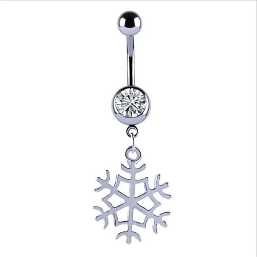 New Surgical Steel Snow Flower Dangle Navel Rings Double Crystal Navel Bars Belly Button Ring Sex Navel Piercing Jewelry