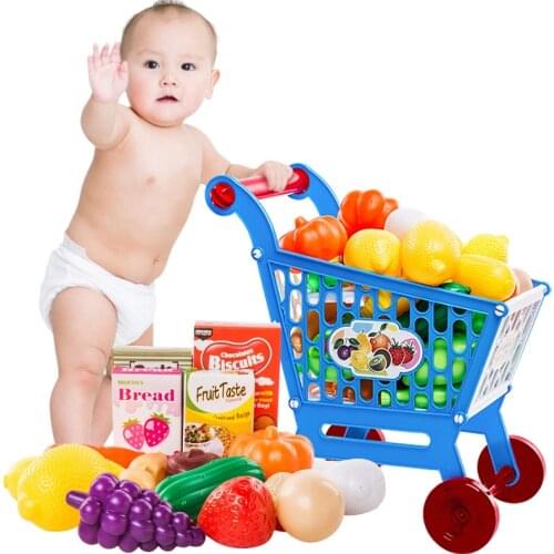 Creative Mini Children Handcart Simulation Small Supermarket Shopping Cart with fruit vegetable Pretend Play Toys Strollers