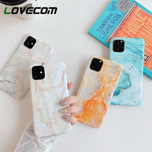 LOVECOM Phone Case For iPhone 12 Mini 11 Pro Max XR XS Max 6S 7 8 Plus X Glossy Cracked Marble Soft Full Body Back Cover Coque