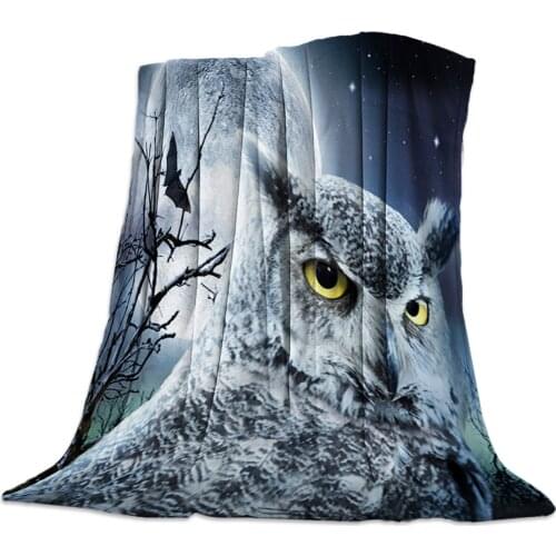 Moon Owl Nocturnal Animal Throw Blanket Portable Soft Sofa Blanket Warm Microfiber Flannel Blankets for Beds