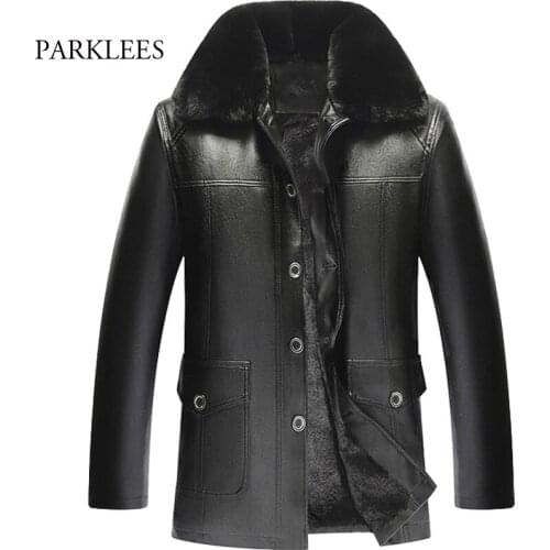 Fur Collar Mens Leather Jacket Single Breasted Plus Velvet Thick Men Pu Jackets Warm Pocket Male Outwear Casual Coats Oversized