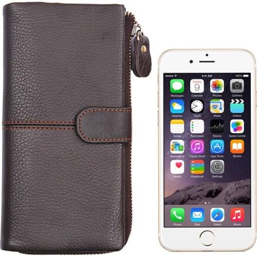 Mens leather leather retro travel wallet clutch bag head layer leather mens wallet storage bag large capacity mobile phone bag