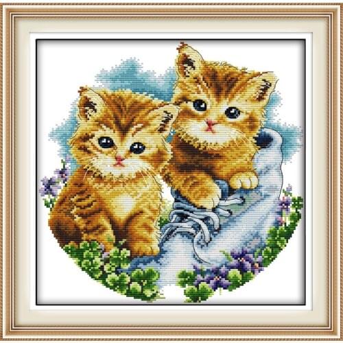 Two cute cats Printed Canvas DMC Counted Chinese Cross Stitch Kits printed Cross-stitch set Embroidery Needlework