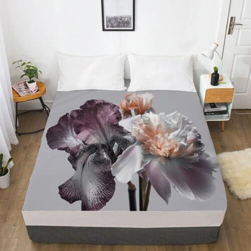 Mattress Cover Fitted Sheets With Elastic Band Bed Linens Bedsheet 160X200/200X200CM Size 3D Printed Gray Flowers Adults
