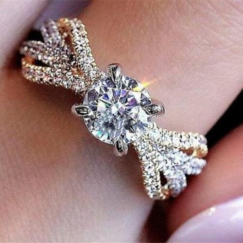 New Square Finger Ring Band Dazzling Brilliant CZ Stone Four Prong Setting Classic Wedding Anniversary Gift For Wife&Girlfriend