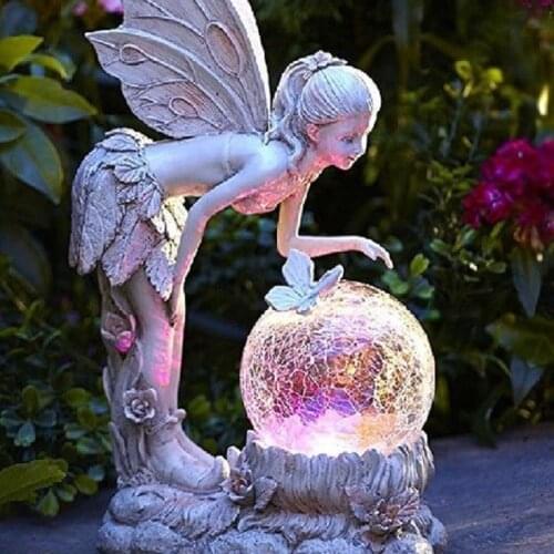Resin Angel Figure Sculpture Ornaments Home Outdoor Garden Flower Fairy Girl Solar Decor Villa Courtyard Micro Landscape Crafts