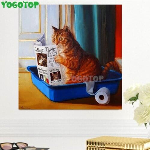 Full Square Round drill diamond Painting Cat on the toilet 5D DIY diamond embroidery mosaic Decoration painting cute pet YY4833
