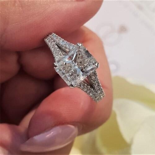 RandH 2.0carat 8×6mm Radiant Cut Setting Moissanite Wedding Ring 14K White Gold Fine Jewelry Rings For Women Split Shark