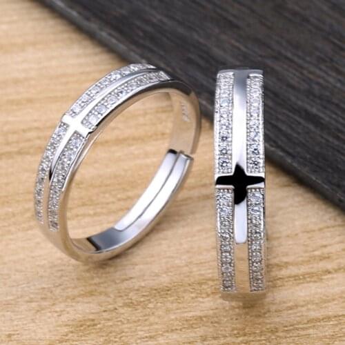 DOYUBO Luxury Lovers' 925 Sterling Silver Wedding Rings For Men & Women Classical Cross Cubic Zircon Wedding Ring Jewelry VB360