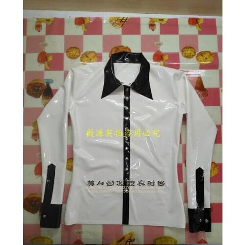 Sexy Uniform Man Latex Shirt Turn-down Collar Lingerie Rubber Top Plus Size Custom