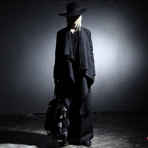 Autumn and winter tide mens irregular medium-length wool coat mens version of the Korean fashion personality cloth trench coat