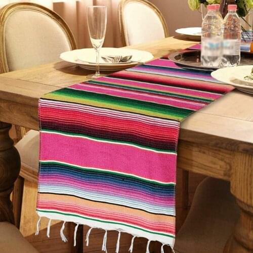 Ourwarm Mexican Party Supplies Serape Cotton Tablecloth Table Birthday Banner Felt Paper Decoration Fan For Wedding Party R O6M3
