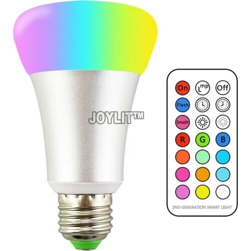 10PCS LED Color Changing Light Bulb with Remote Control 10W E26 RGB+Daylight White LED Bulbs Dimmable with Memory Ideal Light