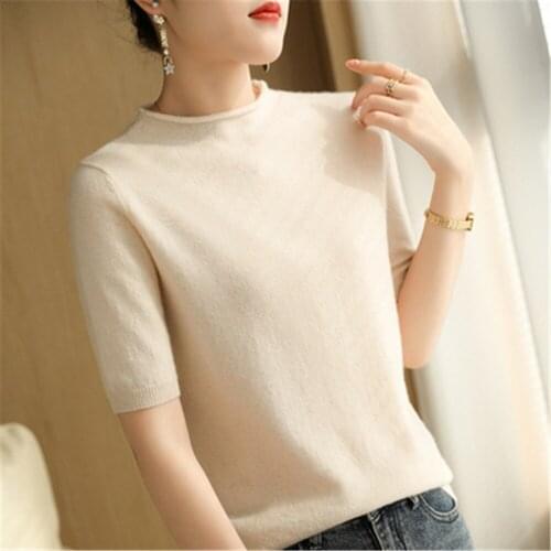 2021 Turtleneck Sweater Light Simple New Fashion Spring Summer Thin For Women With Short Half Sleeve Sweater Basic Tops pullover