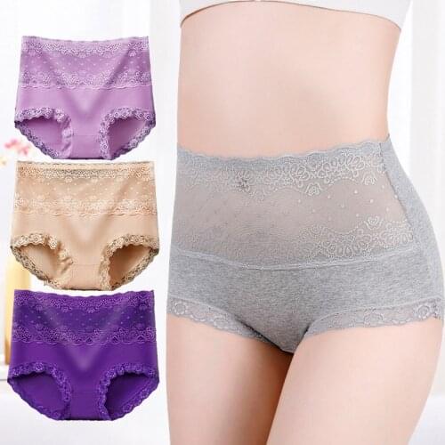 3Pcs/Set High Waist Panties Womens Underwear Lace Girls Briefs Cotton Female Sexy lingeries Transparent Seamless Pantys Lady