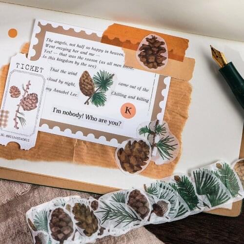 Vintage Butterfly Pine Leaves Mushroom Flower Washi Paper Sticker DIY Diary Journal Decoration Label Sticker Album Scrapbooking
