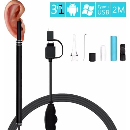 New Black USB HD Visual Ear Cleaning Endoscope Spoon 5.5mm Mini Camera Borescope Android PC Ear Pick Tool Health Care Otoscope