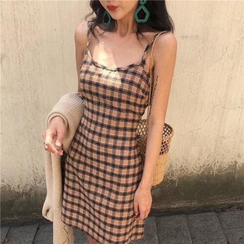 Traf French Style Plaid Suspender Skirt Female Spring and Summer 2021 New Retro Slim Mid Length Student Dress Vestidos De Fiesta