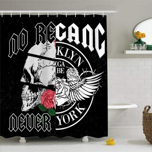 Shower Curtains 3D Skull Series Patterns Print Bathroom Waterproof Polyester Bath Curtain with Hooks Black Background Decorative