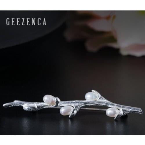 925 Sterling Silver Pearl Tree Branch Brooch Fine Jewelry for Women Handmade Craft Korean Trendy Natural Brooch Party Gift