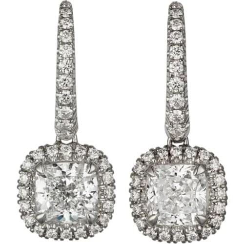 14K AU585 White Gold Stud Earrings Women Wedding Anniversary Engagement Party Square Cushion Moissanite Diamond Elegant Trendy