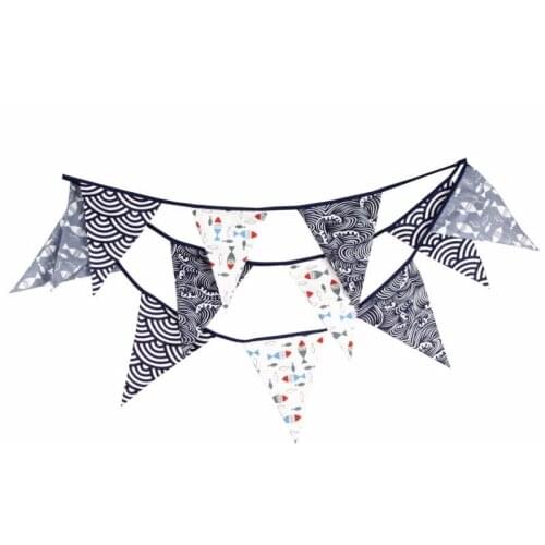 1PC 3.5M 12pcs Japan Style Carp Fish Sea Wave Navy Bunting Banner Cotton Cloth Birthday Triangle Flags Holiday Pennant Deco