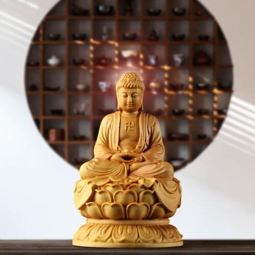10cm Wooden Sakyamuni Buddha Figurines Solid Wood Statue Crafts Car Small Buddha Sculpture Zen Home Decoration Wall Decor