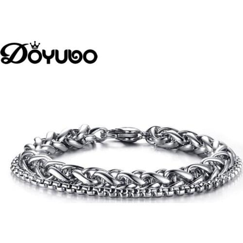DOYUBO Punk Design Titanium Steel Double Chain Bracelet For Men High Quality Stainless Steel Chains Bangle Fine Jewelry DD091