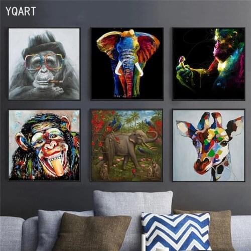 Graffiti Artwork of Monkey Dog Elephant Canvas Painting Animals Posters and Prints Wall Art Picture for Living Room Home Decor