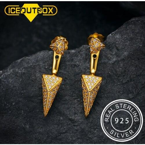 ICEOUTBOX 925 Sterling Silver Earrings For Women Men Fashion Gold Silver Jewelry Micro Pave Cubic Zircon Bijoux Femme Argent 925