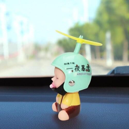 Car Toy Funny Car Dashboard Decoration Accessories P Acifier Doll With Bamboo Dragonfly Helmet Creative Doll Mirror Accessories